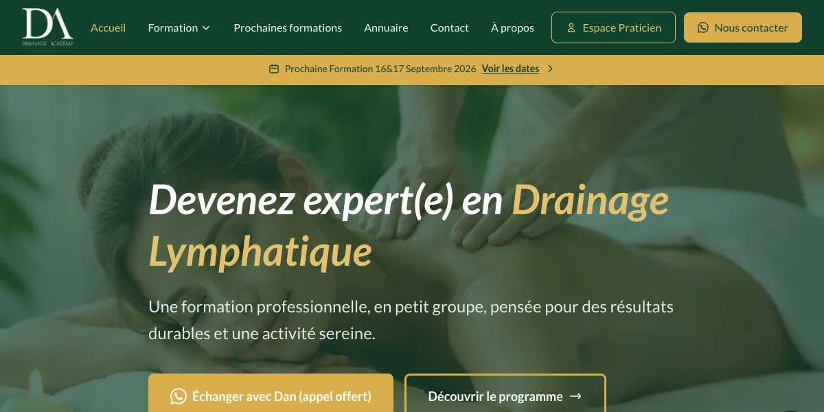 La page d'accueil de drainage-academy.fr, refondue par DL Consulting